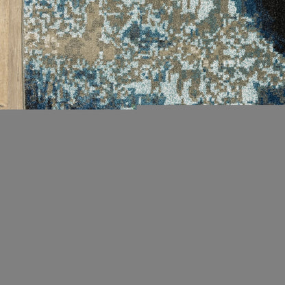 5' X 7' Blue Grey Charcoal And Beige Abstract Power Loom Stain Resistant Area Rug