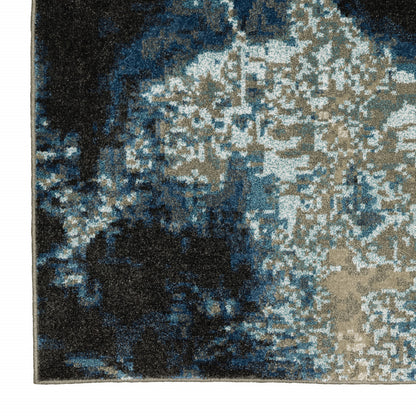 6' X 9' Blue Grey Charcoal And Beige Abstract Power Loom Stain Resistant Area Rug