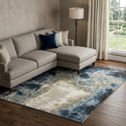 8' X 10' Blue And Beige Abstract Area Rug