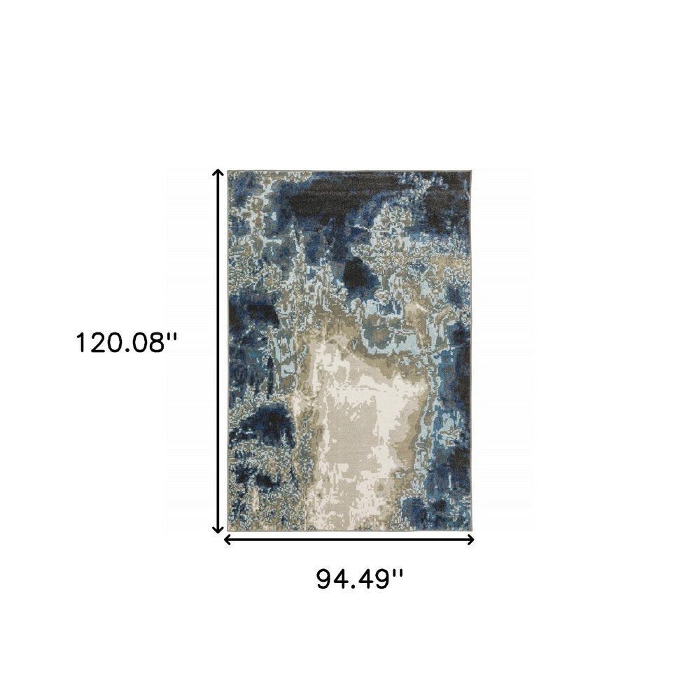 8' X 10' Blue And Beige Abstract Area Rug