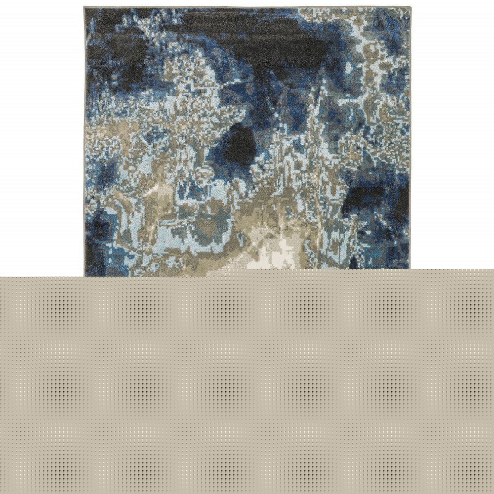 10' X 13' Blue Grey Charcoal And Beige Abstract Power Loom Stain Resistant Area Rug