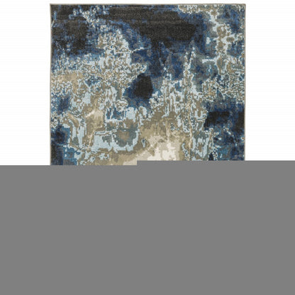 10' X 13' Blue Grey Charcoal And Beige Abstract Power Loom Stain Resistant Area Rug