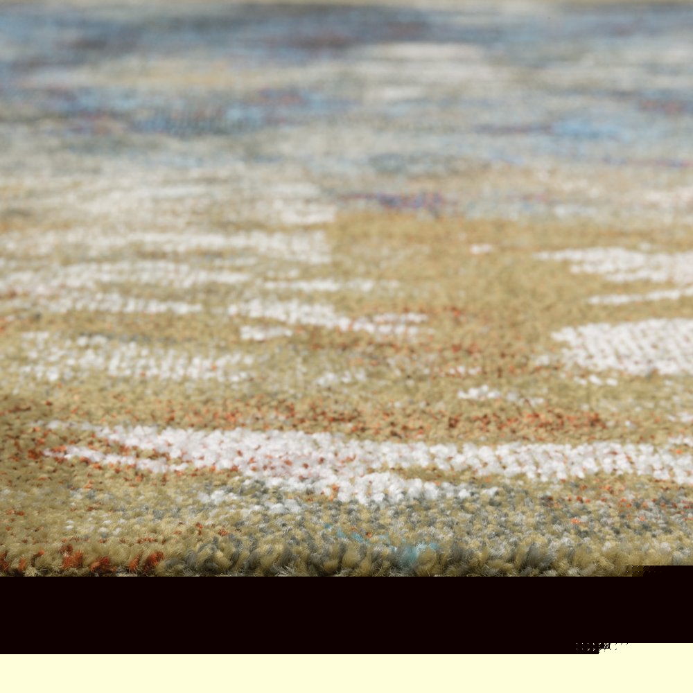 2' X 8' Blue Gold Teal Rust Grey And Beige Abstract Power Loom Stain Resistant Runner Rug