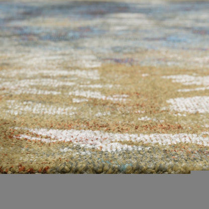 2' X 8' Blue Gold Teal Rust Grey And Beige Abstract Power Loom Stain Resistant Runner Rug