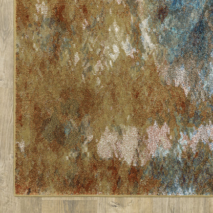 2' X 8' Blue Gold Teal Rust Grey And Beige Abstract Power Loom Stain Resistant Runner Rug