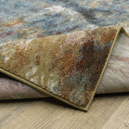 2' X 8' Blue Gold Teal Rust Grey And Beige Abstract Power Loom Stain Resistant Runner Rug