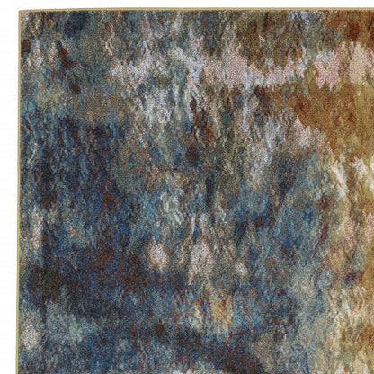 4' X 6' Blue Gold Teal Rust Grey And Beige Abstract Power Loom Stain Resistant Area Rug