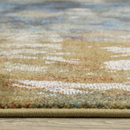 4' X 6' Blue Gold Teal Rust Grey And Beige Abstract Power Loom Stain Resistant Area Rug