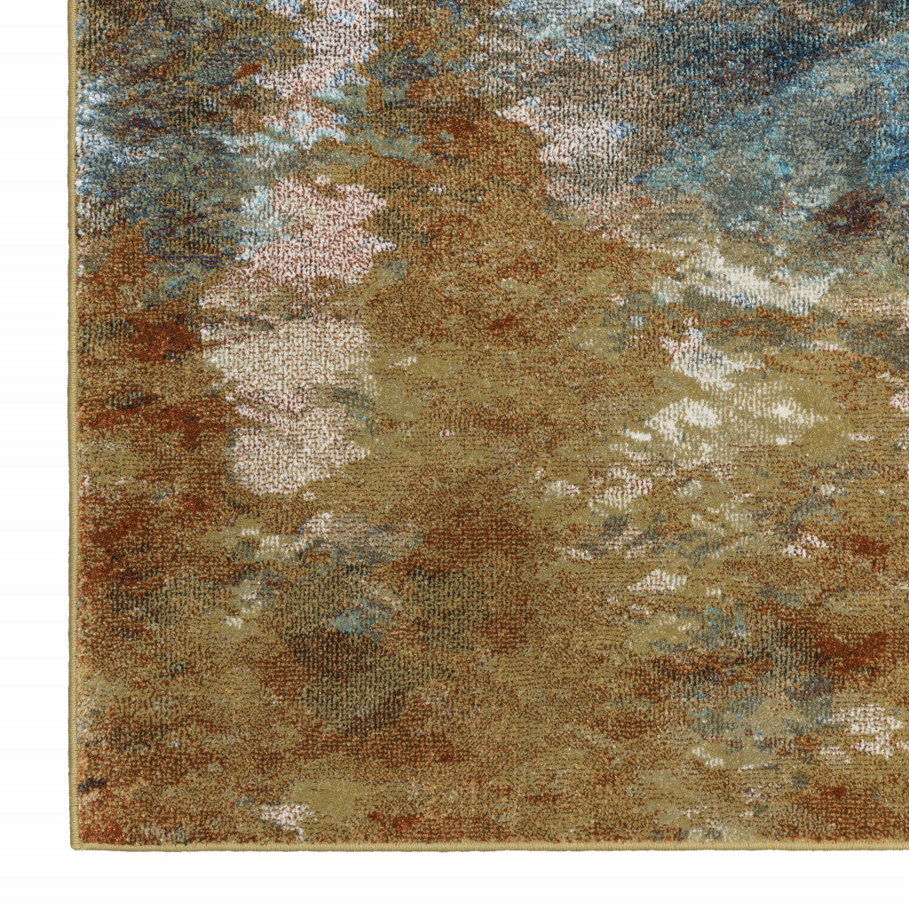 5' X 7' Blue Gold Teal Rust Grey And Beige Abstract Power Loom Stain Resistant Area Rug