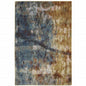 7' X 9' Blue And Gold Abstract Area Rug