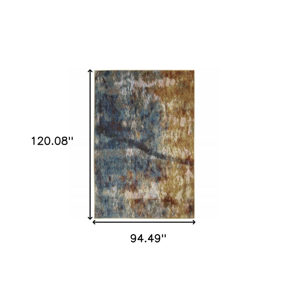 8' X 10' Blue And Gold Abstract Area Rug