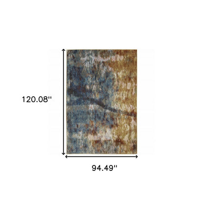 8' X 10' Blue And Gold Abstract Area Rug