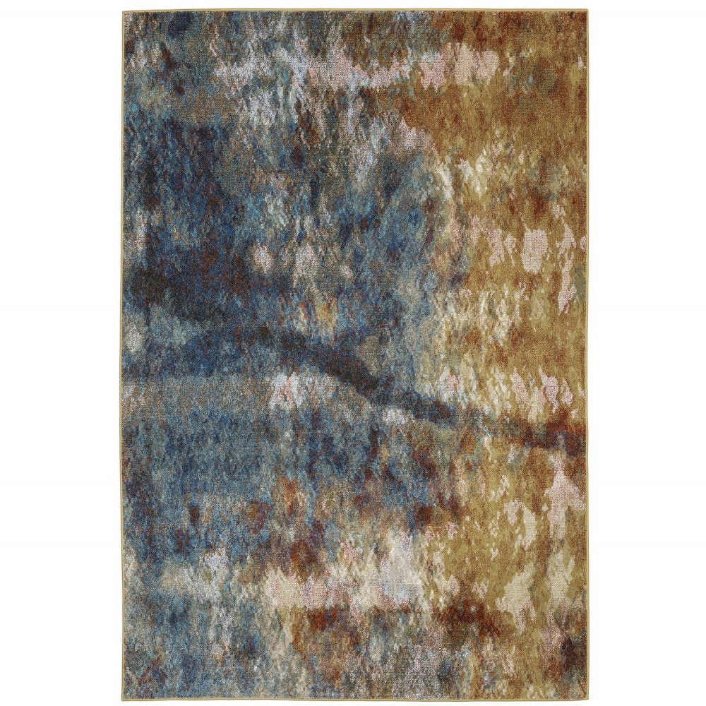 8' X 10' Blue And Gold Abstract Area Rug