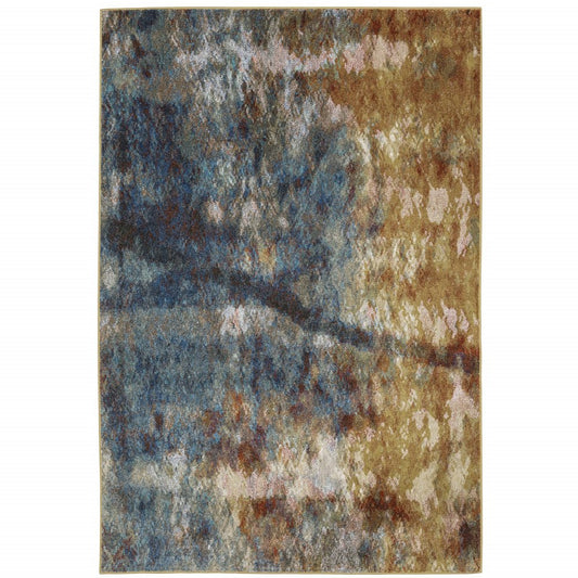 8' X 10' Blue And Gold Abstract Area Rug