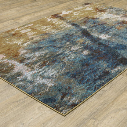 8' X 10' Blue And Gold Abstract Area Rug