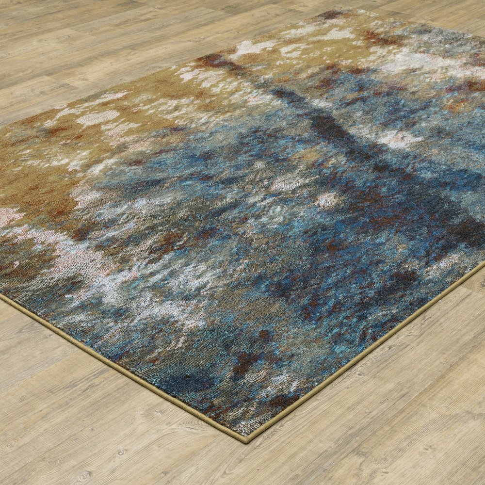 8' X 10' Blue And Gold Abstract Area Rug