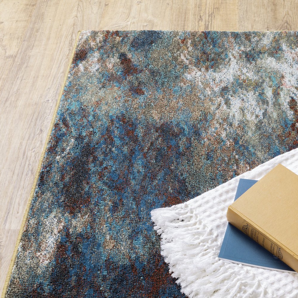 8' X 10' Blue And Gold Abstract Area Rug