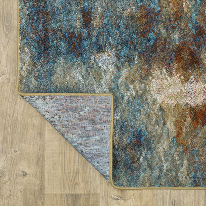 8' X 10' Blue Gold Teal Rust Grey And Beige Abstract Power Loom Stain Resistant Area Rug