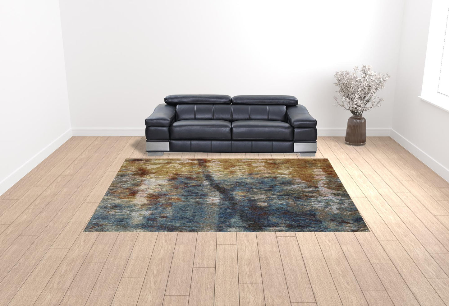 10' X 13' Blue Gold Teal Rust Grey And Beige Abstract Power Loom Stain Resistant Area Rug