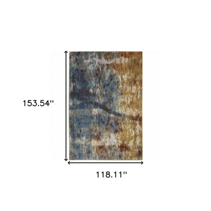 10' X 13' Blue And Gold Abstract Area Rug