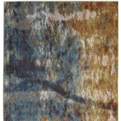 10' X 13' Blue Gold Teal Rust Grey And Beige Abstract Power Loom Stain Resistant Area Rug