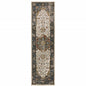 2' X 8' Beige Blue Green Rust And Grey Oriental Power Loom Stain Resistant Runner Rug