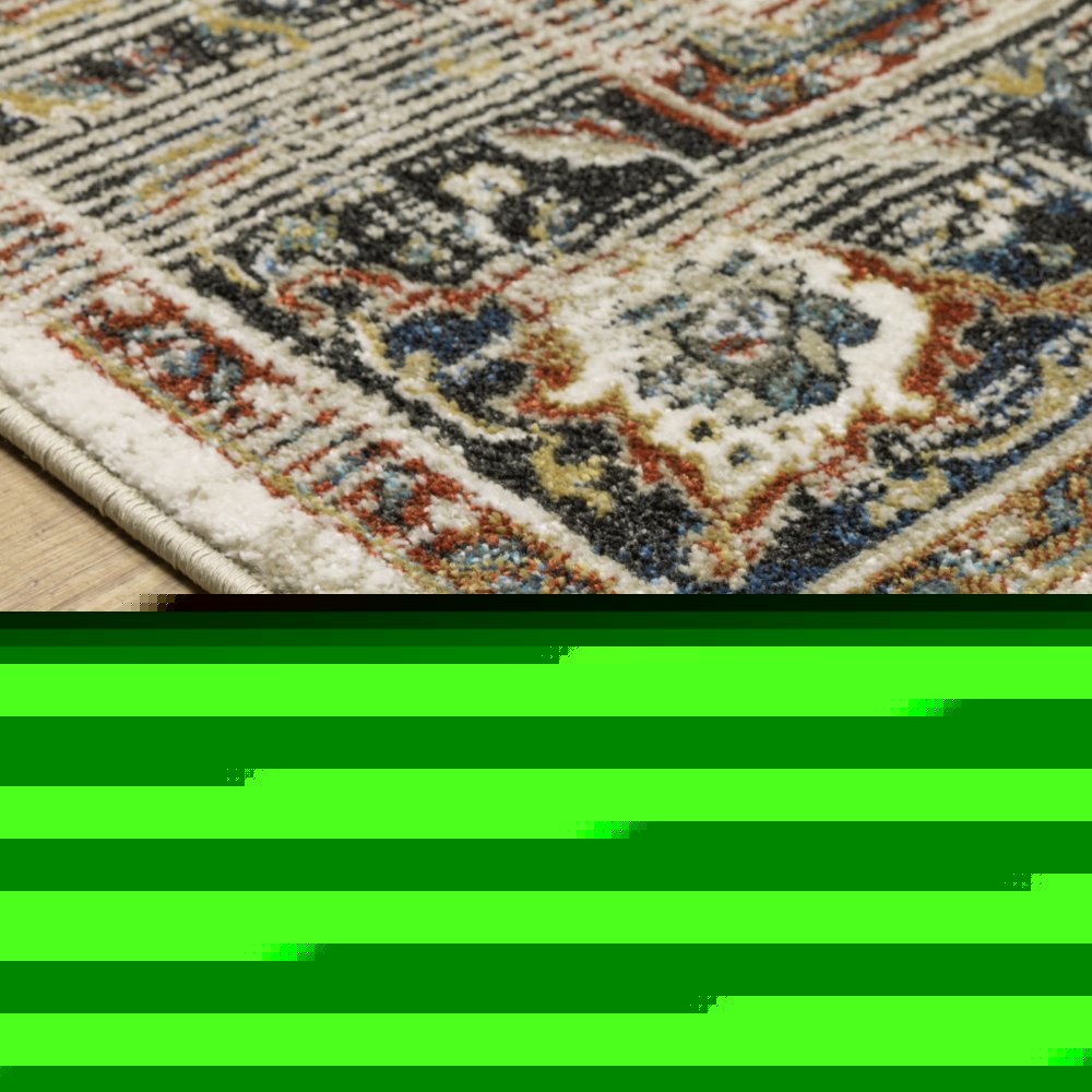 2' X 8' Beige Blue Green Rust And Grey Oriental Power Loom Stain Resistant Runner Rug