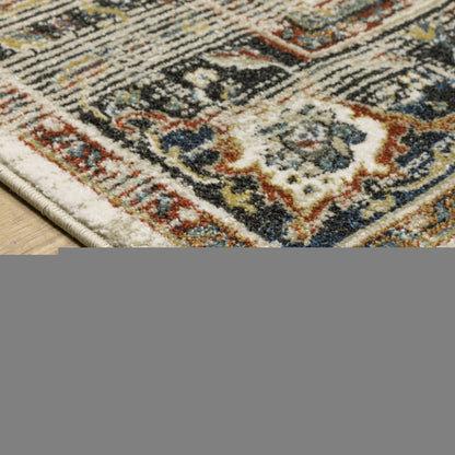 2' X 8' Beige Blue Green Rust And Grey Oriental Power Loom Stain Resistant Runner Rug