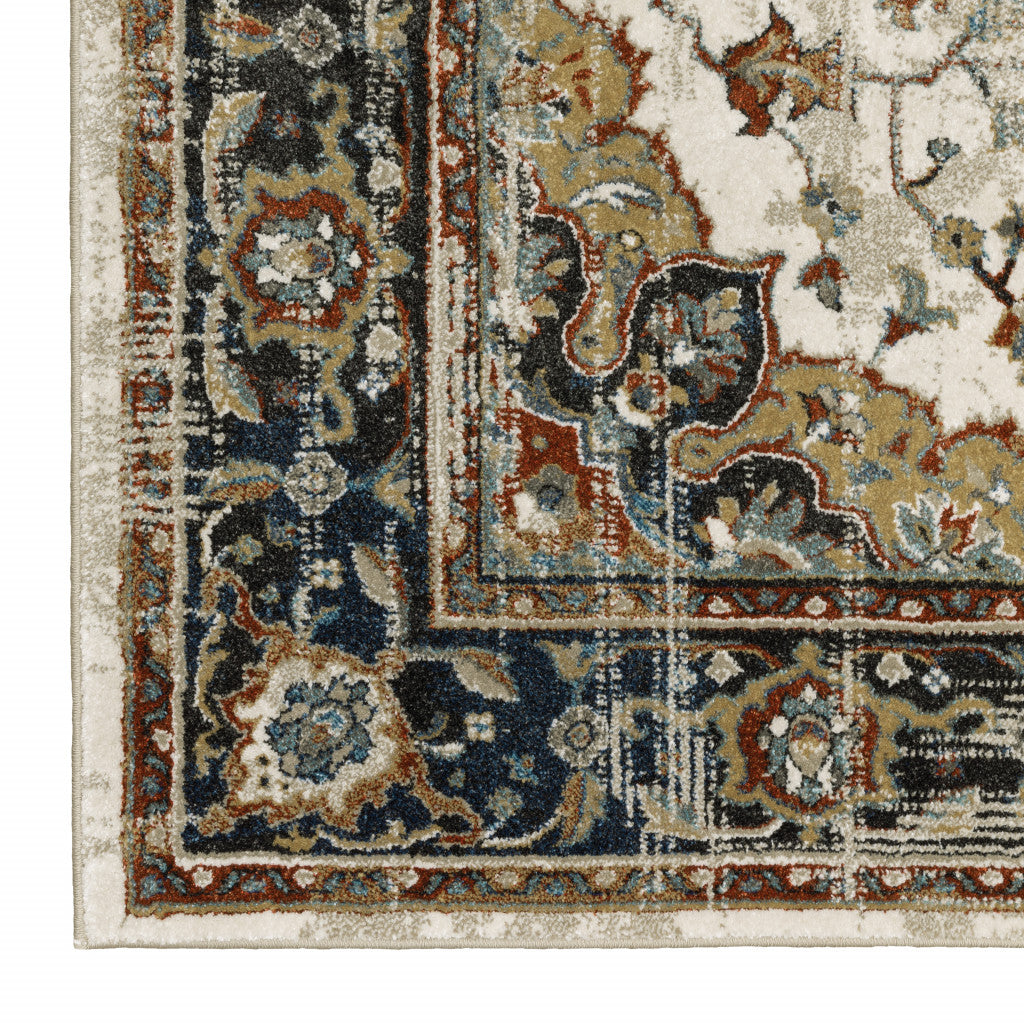 2' X 8' Beige Blue Green Rust And Grey Oriental Power Loom Stain Resistant Runner Rug