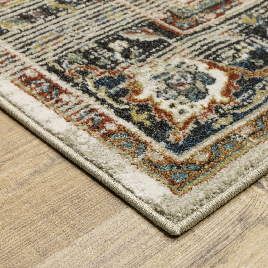 4' X 6' Beige Blue Green Rust And Grey Oriental Power Loom Stain Resistant Area Rug