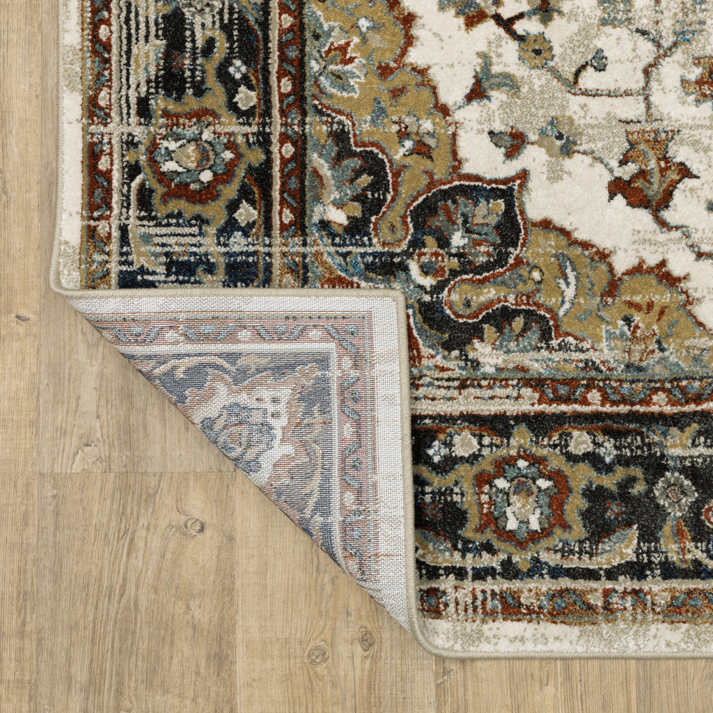 4' X 6' Beige Blue Green Rust And Grey Oriental Power Loom Stain Resistant Area Rug