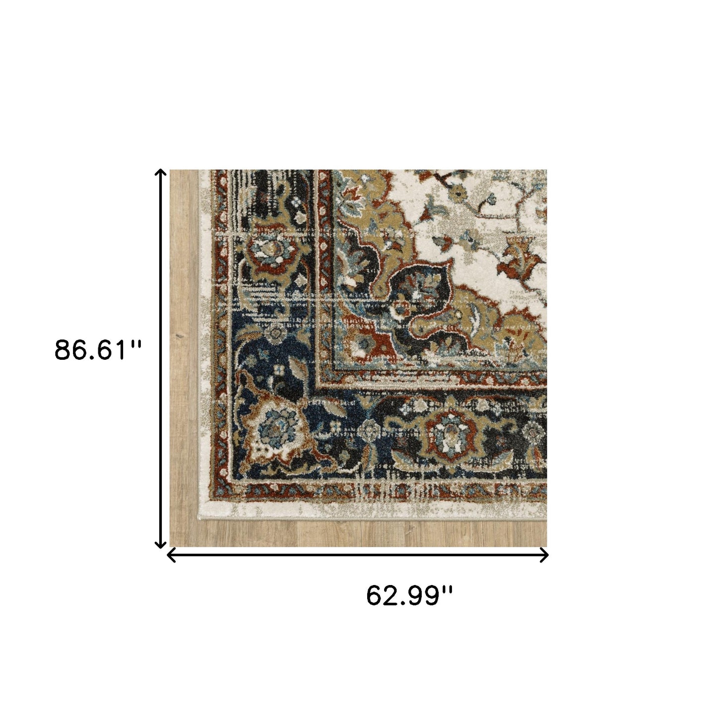 5' X 7' Beige Blue Green Rust And Grey Oriental Power Loom Stain Resistant Area Rug