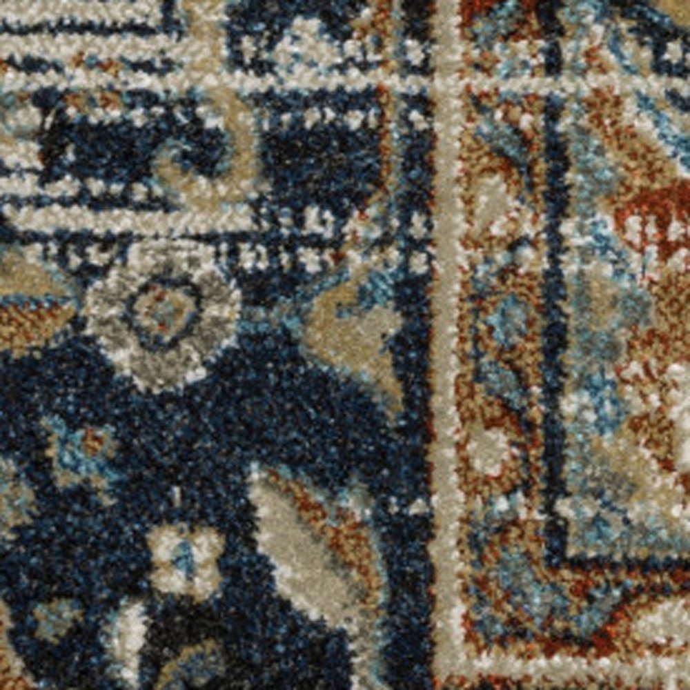 7' X 9' Beige And Blue Oriental Distressed Area Rug