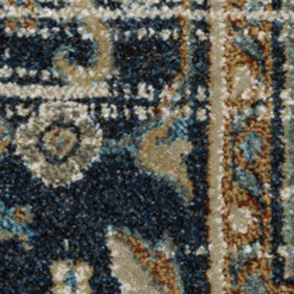 8' X 10' Beige Blue Green Rust And Grey Oriental Power Loom Stain Resistant Area Rug