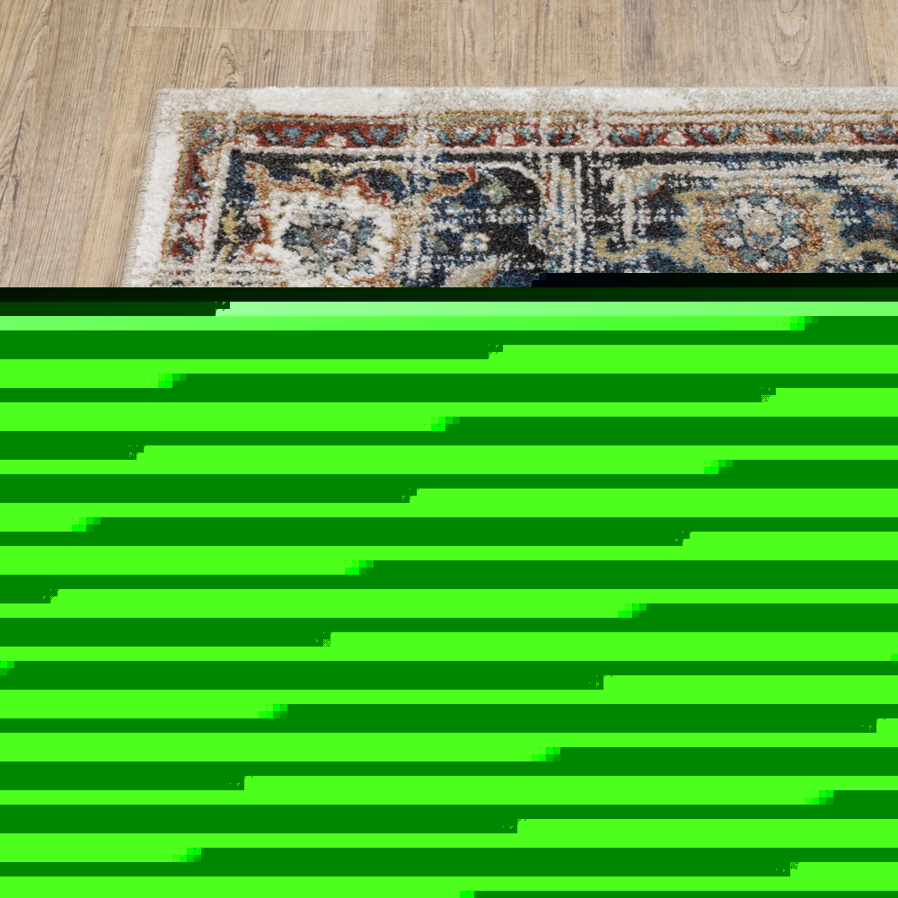 8' X 10' Beige And Blue Oriental Distressed Area Rug