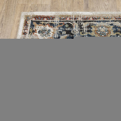 8' X 10' Beige And Blue Oriental Distressed Area Rug