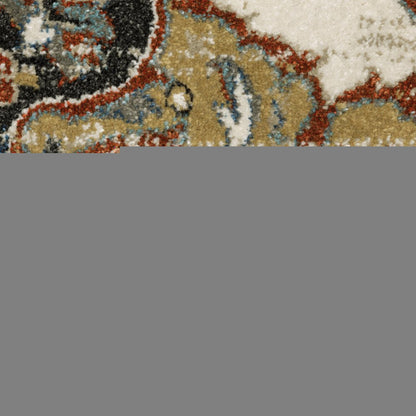 8' X 10' Beige And Blue Oriental Distressed Area Rug