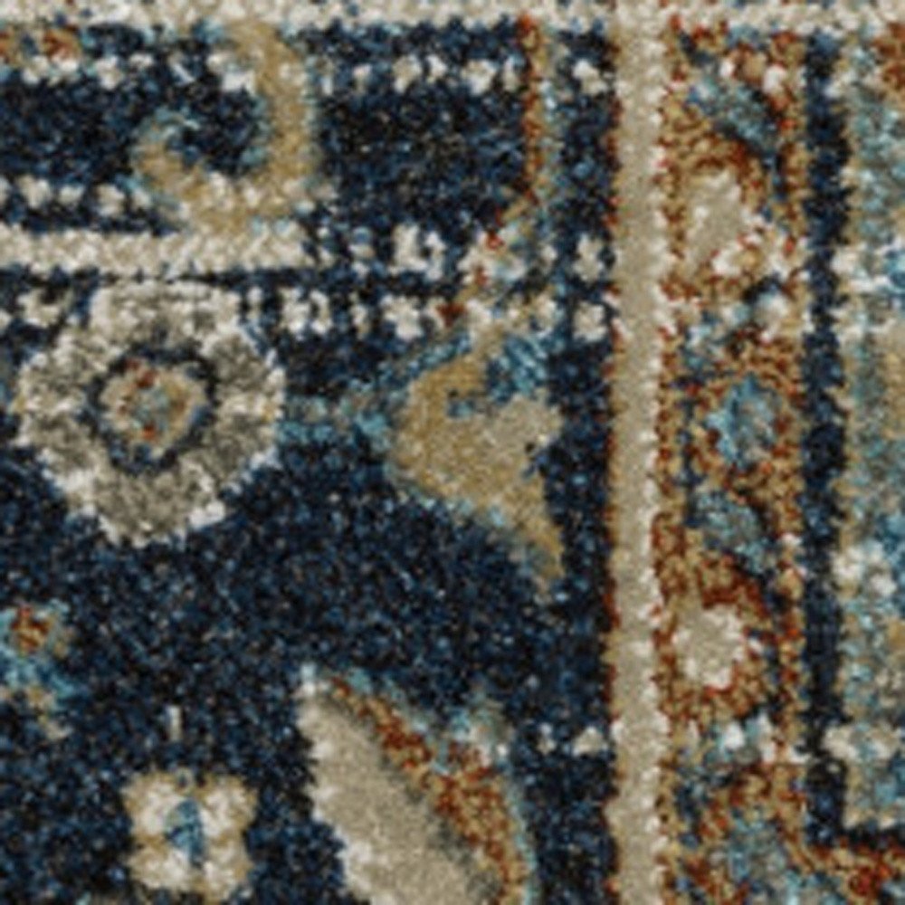 10' X 13' Beige And Blue Oriental Distressed Area Rug