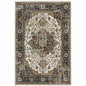 10' X 13' Beige And Blue Oriental Distressed Area Rug