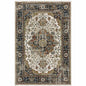 10' X 13' Beige And Blue Oriental Distressed Area Rug