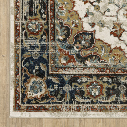 10' X 13' Beige And Blue Oriental Distressed Area Rug