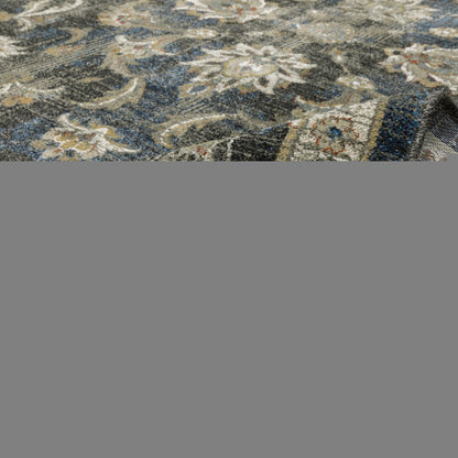 2' X 8' Charcoal Blue Gold Rust And Beige Oriental Power Loom Stain Resistant Runner Rug