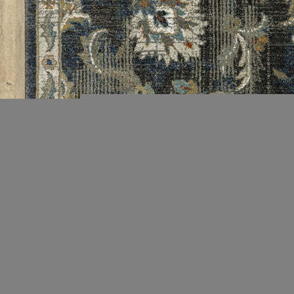 4' X 6' Charcoal Blue Gold Rust And Beige Oriental Power Loom Stain Resistant Area Rug