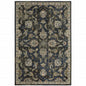 8' X 10' Charcoal And Blue Oriental Distressed Area Rug