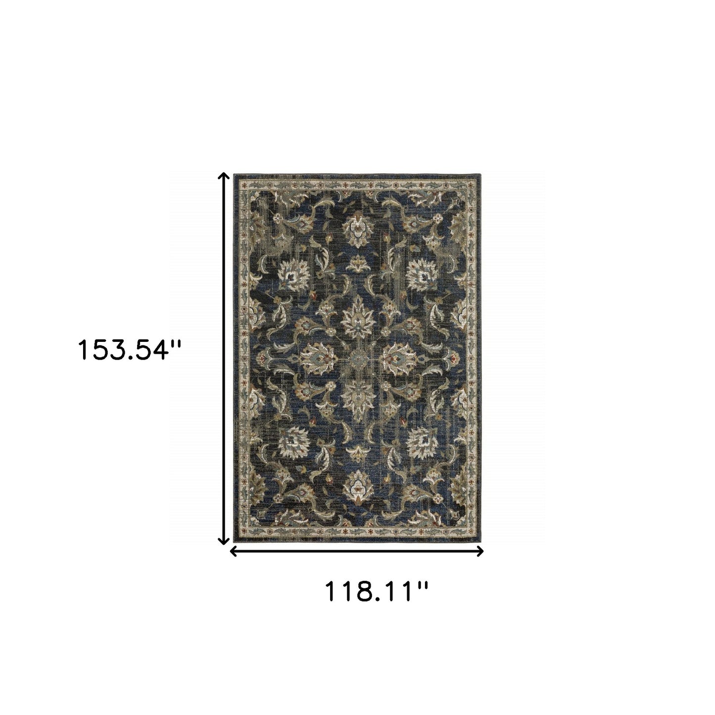 10' X 13' Charcoal Blue Gold Rust And Beige Oriental Power Loom Stain Resistant Area Rug