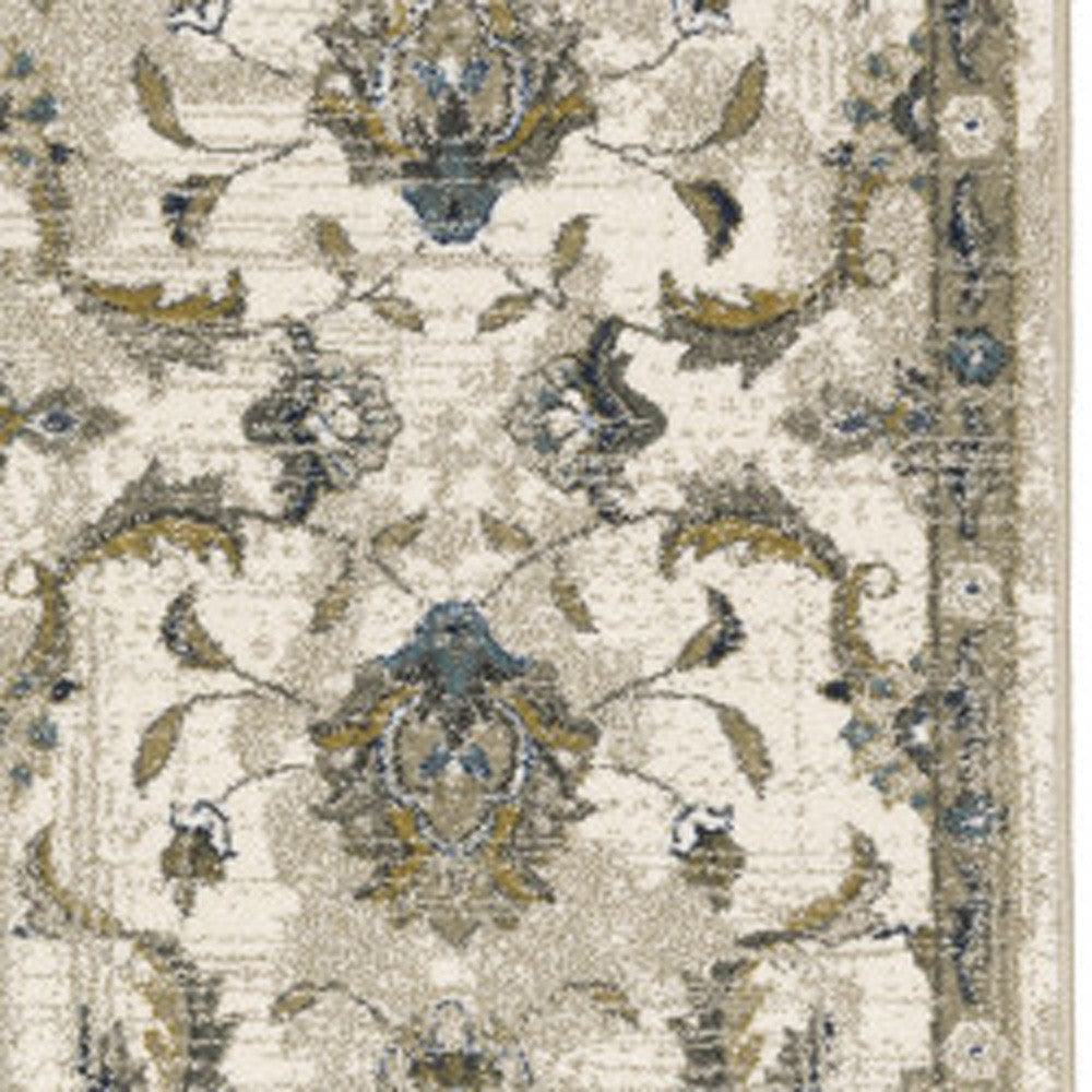 2' X 8' Beige Gold Blue And Grey Oriental Power Loom Stain Resistant Runner Rug