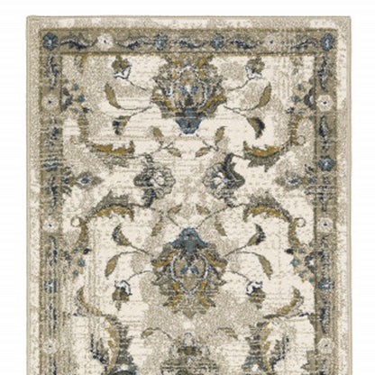 2' X 8' Beige Gold Blue And Grey Oriental Power Loom Stain Resistant Runner Rug