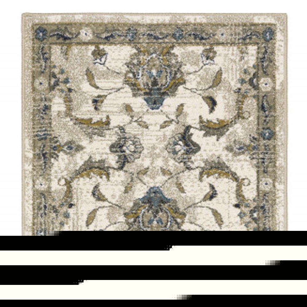 2' X 8' Beige Gold Blue And Grey Oriental Power Loom Stain Resistant Runner Rug
