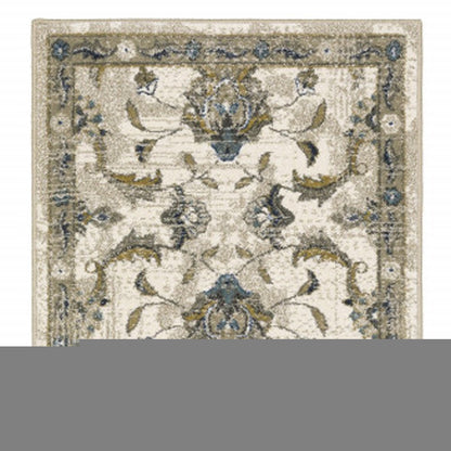 2' X 8' Beige Gold Blue And Grey Oriental Power Loom Stain Resistant Runner Rug