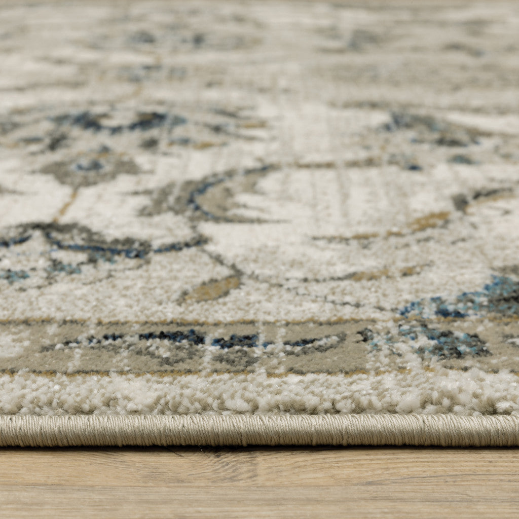 2' X 8' Beige Gold Blue And Grey Oriental Power Loom Stain Resistant Runner Rug